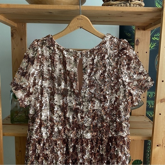 Anthropologie Maeve Rose Gold Sequins Bernadette Tiered Midi Dress Small - Picture 8 of 16